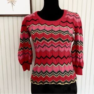 Lord & Taylor Cashmere Sweater Pink Multi Chevron Print Size Medium